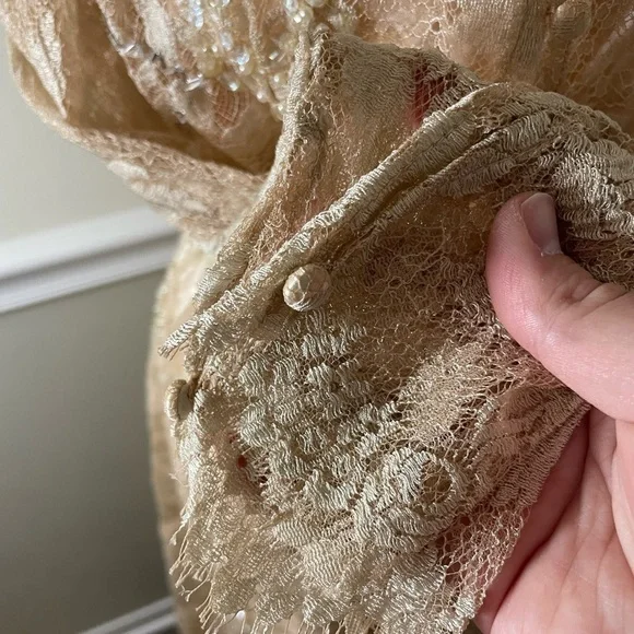 Vintage Rina Di Montella Nude Lace + Sequin Midi Dress Size 6 - Picture 9 of 10